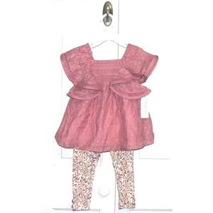 Cupcakes and Cashmere Girls 2 Pc Ruffle Sleeve Blouse & Leggings Pink Floral 2T